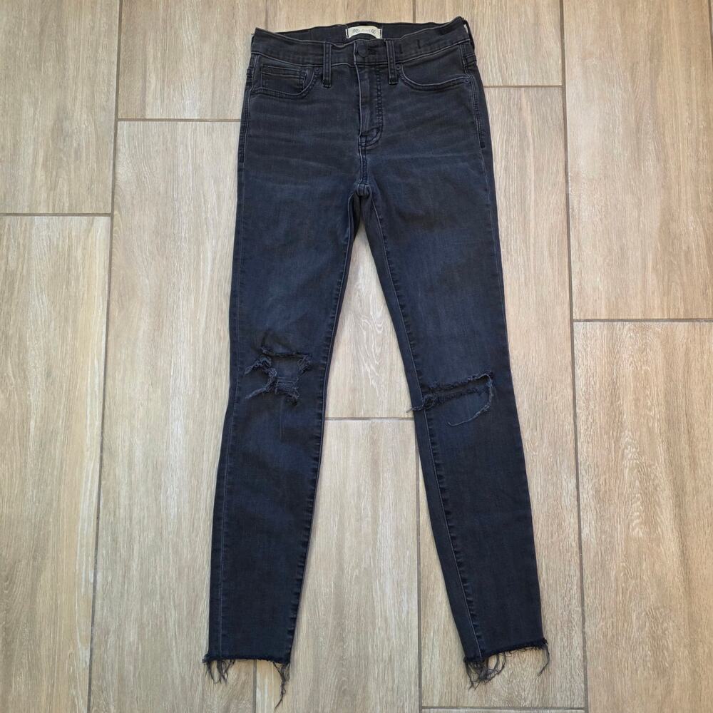Madewell 9 Inch High Rise Skinny Jeans Womens 26 Black Raw Hem